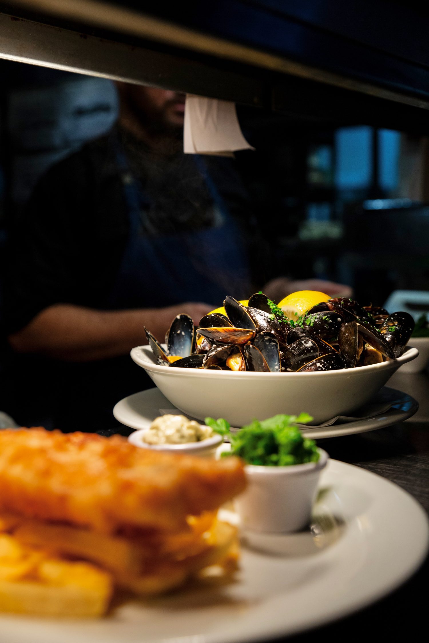 Steamed mussels and fish & chips at the pass