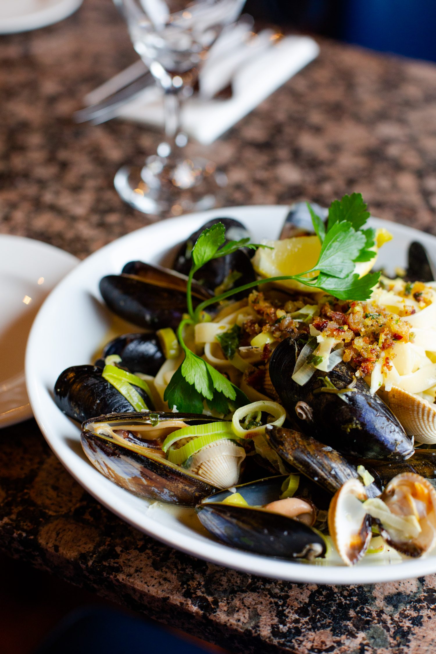 Shetland mussels and wild leek spaghetti