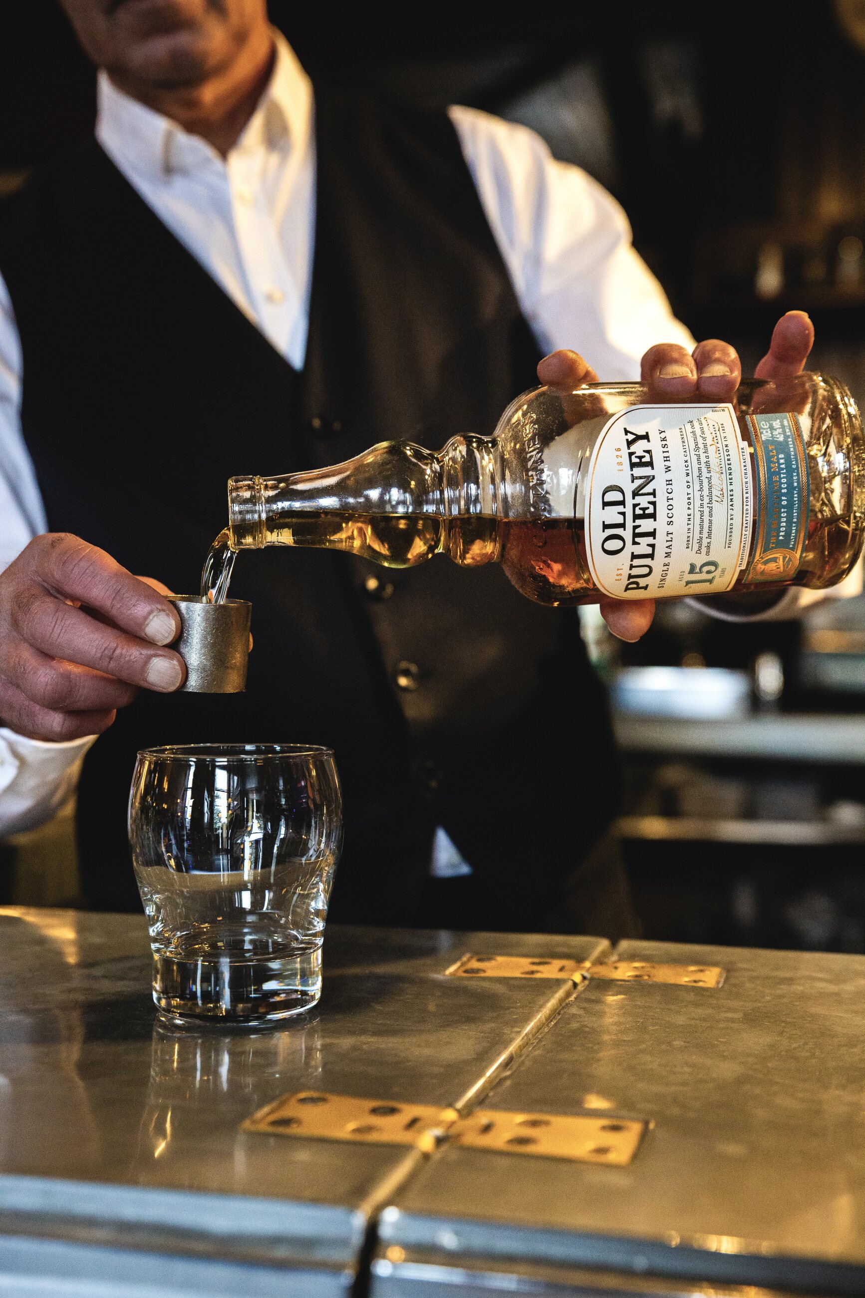 Old Pulteney single malt whisky being poured at the bar